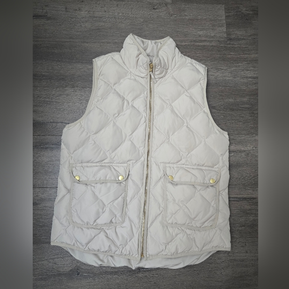 Woolrich Down Puffer Vest Cream Gold Womens Size Large Quilted Pockets